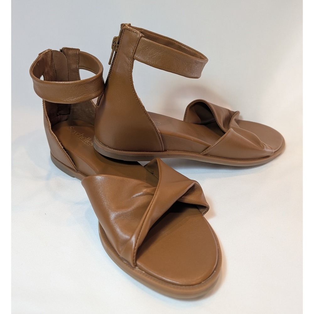 Seychelles Brown Leather Ankle-Strap Flat Sandals